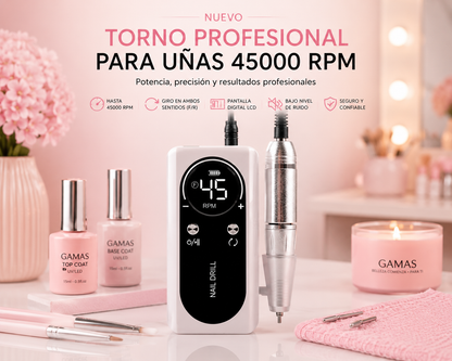 Torno Profesional para Uñas GAMAS™ 45.000 RPM | Pantalla LCD y Velocidad Ajustable