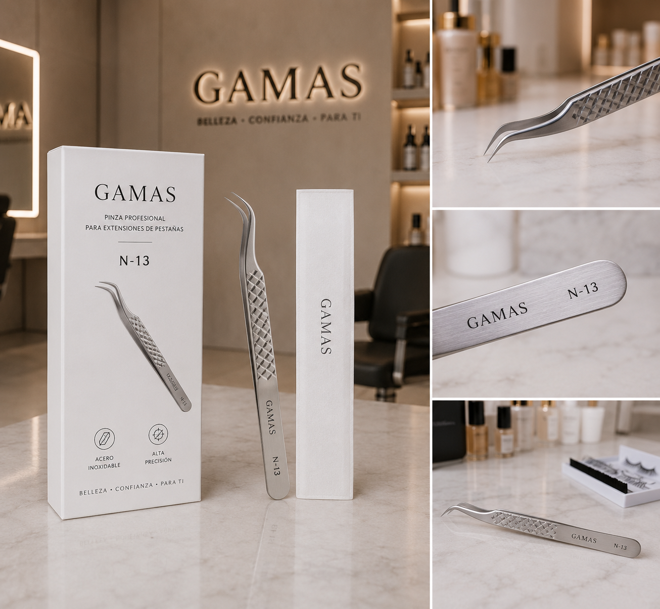 Pinza Profesional para Extensiones de Pestañas GAMAS