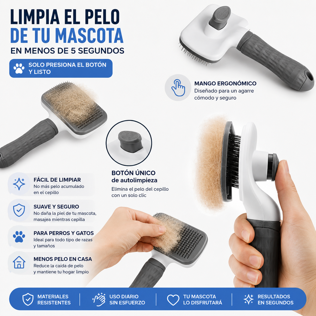 Cepillo Autolimpiable Quitapelos para Mascotas