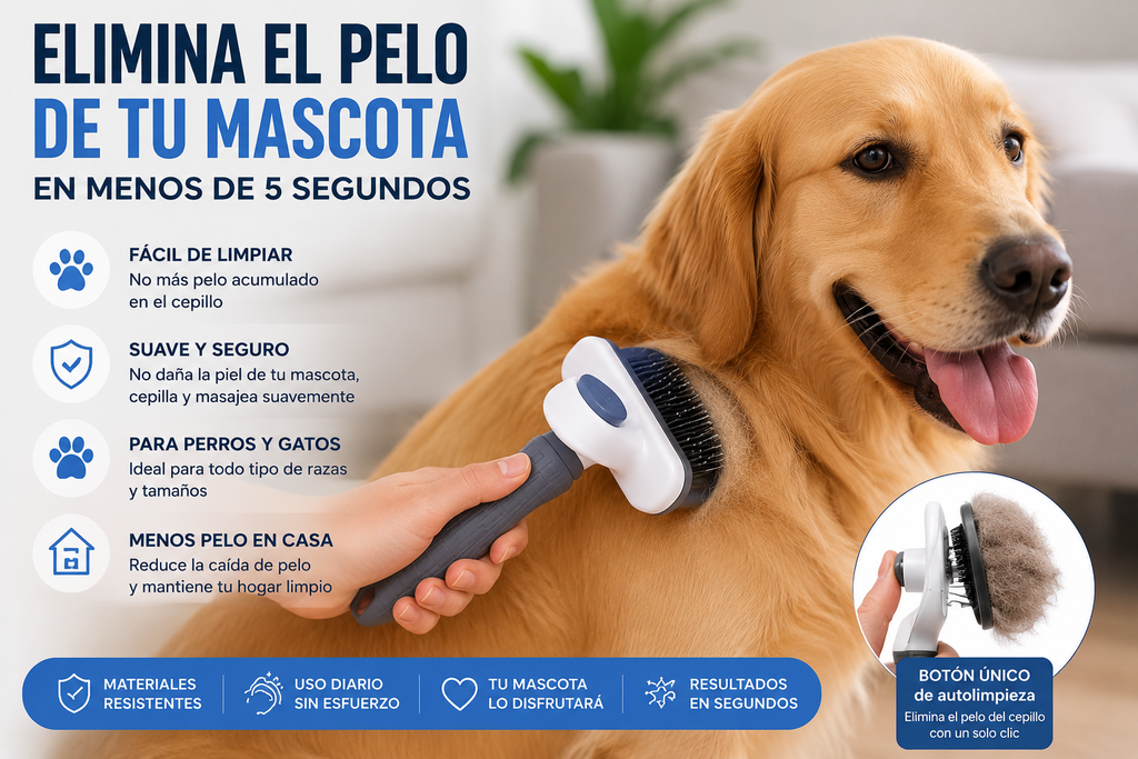 Cepillo Autolimpiable Quitapelos para Mascotas