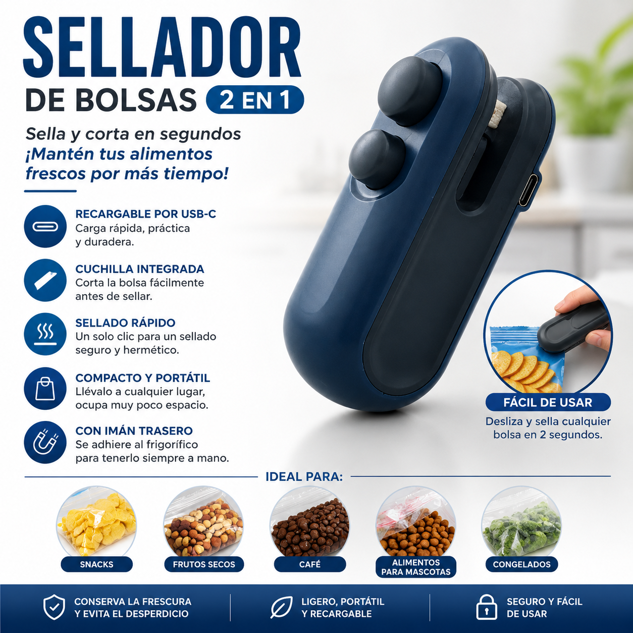 Sellador de Bolsas USB 2 en 1