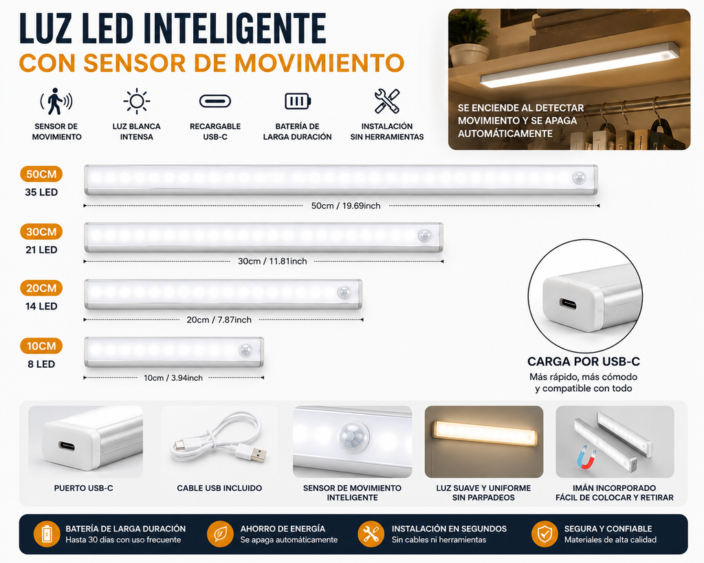 Luz LED Inteligente con Sensor de Movimiento